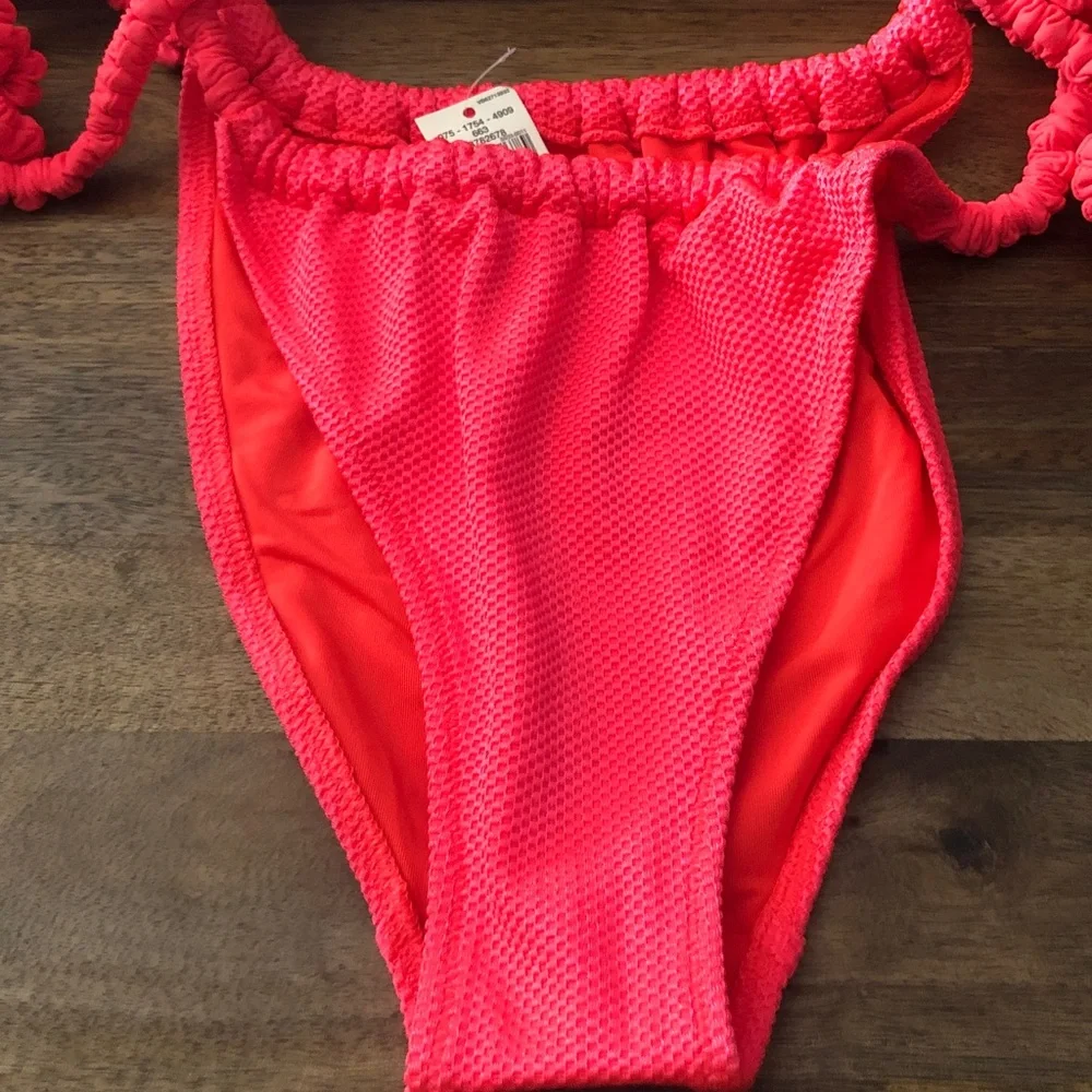aerie Neon Coral Textured Bikini Bottom